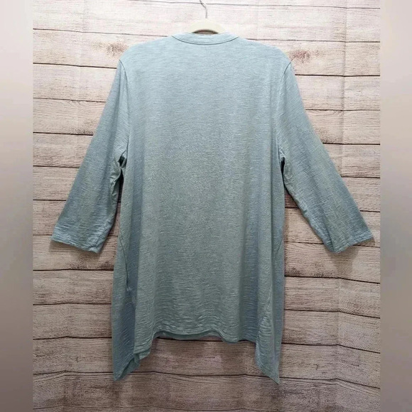 Chico’s Size 3 (US XL ) Split Neck Cotton Blend Tunic Top 3/4 Sleeve Blue Green - Picture 6 of 8